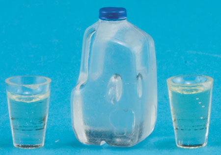 Dollhouse Miniature Water, Gallon with 2 Filled Glasses